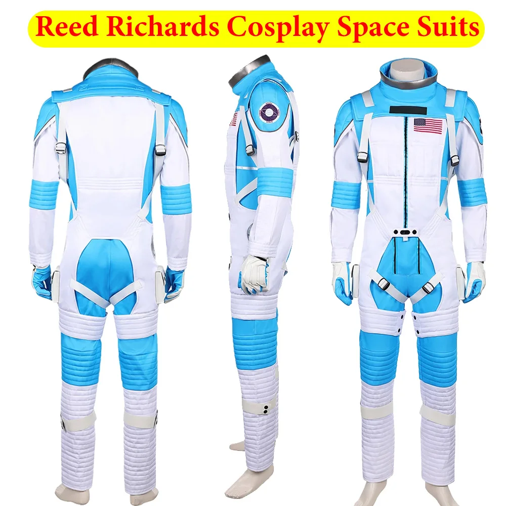 

Мужской мужской костюм Рид Ричардс, синий, белый комбинезон, космическая одежда, фантастический фильм, четвертая ролевая игра, униформа, костюм на Хэллоуин