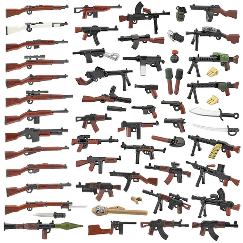 WW2 Military Building Blocks Adults Children Gifts Solider Figures Toys Weapons Guns Equipments Accessories 98K AK47 RPD AWM M4