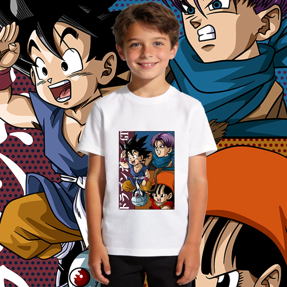 Camiseta de algodón suave con estampado de personajes de Dragon Ball GT para niños y niñas, camiseta informal transpirable de manga corta para uso diario