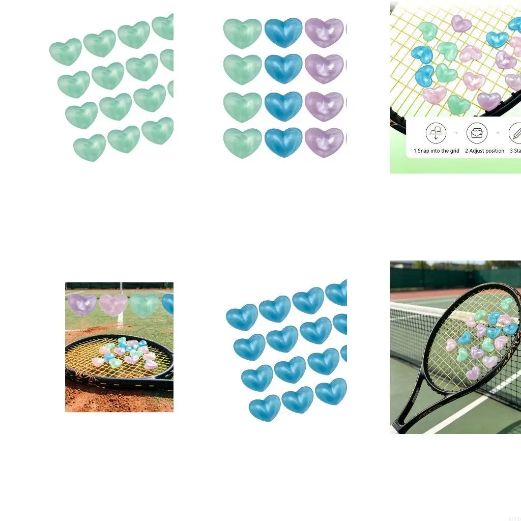 Tennis Vibration Dampeners, 16-Count Pearlescent Heart Set for Lower String Bed Placement During Practice and Casual Play 69HD