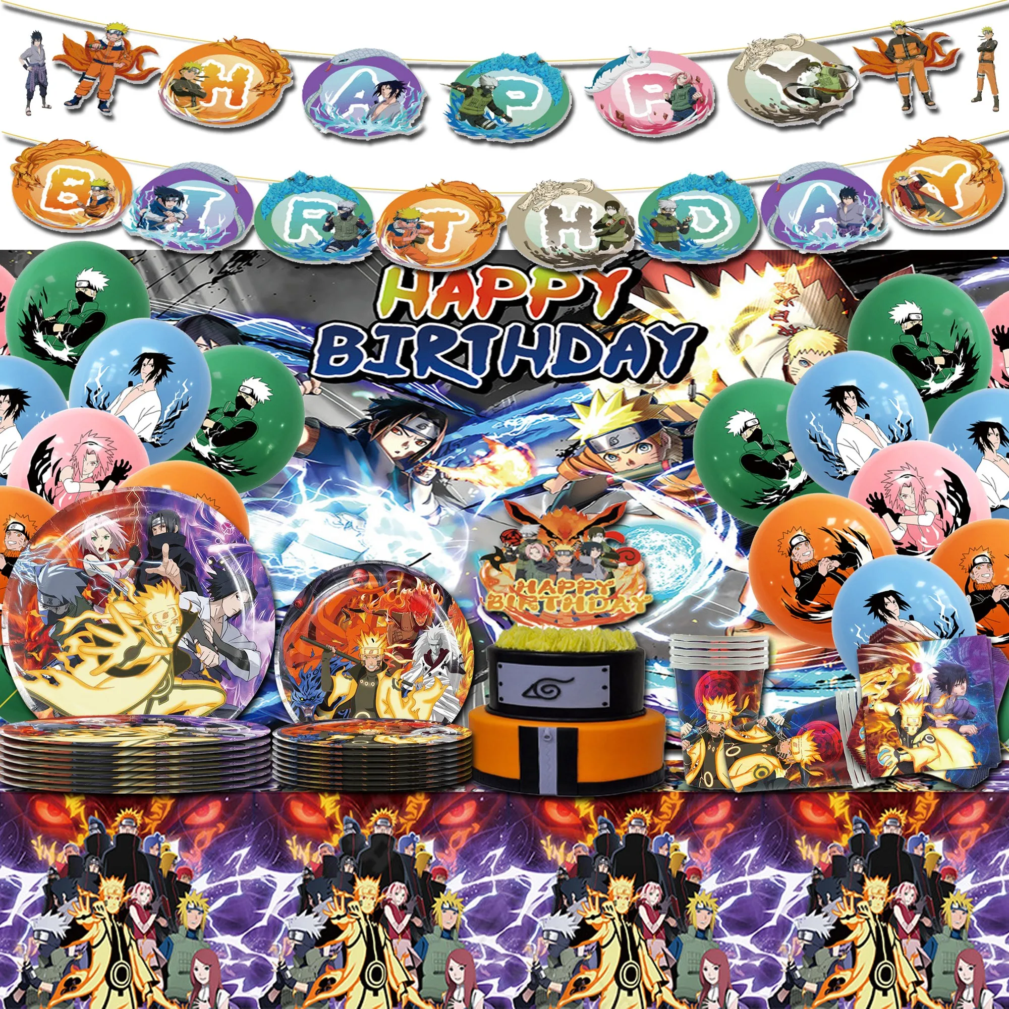 Горячее аниме, милый Наруто, поставка для дня рождения, одноразовый топпер для торта, подвесной флаг, вечерние костюмы из воздушных шаров Наруто, украшения на день рождения