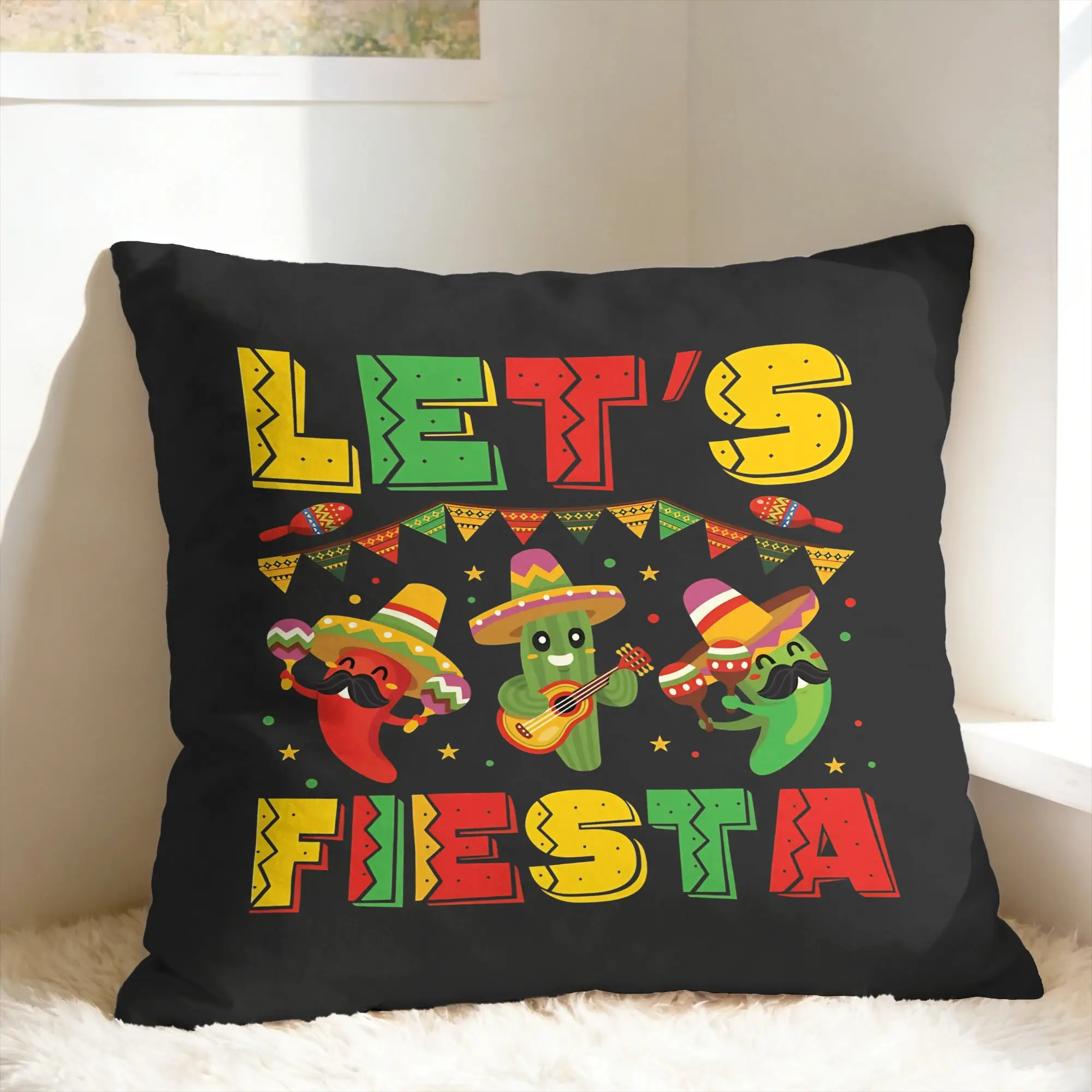 Let's Shirt Party Fiesta Pillow Case  Soft Pillow Cover Retro Trendy Pillowcases For Sofa Couch Bed Living Room
