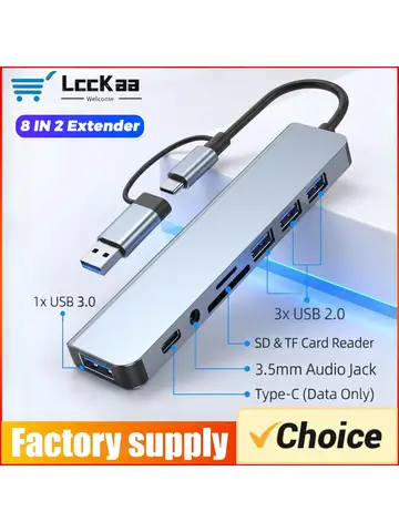 8 in 2 Type C USB HUB Docking Station with 3.5mm Audio Jack for Micro SD Card Reader MacBook Laptop Tablet Phone Disk Converter