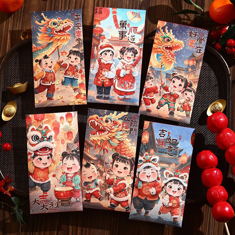 6Pcs/set Cartoon Shape Chinese New Year Redness Envelopes For Chinese Zodiacs Spring Festival Money Pockets Lunar New Year