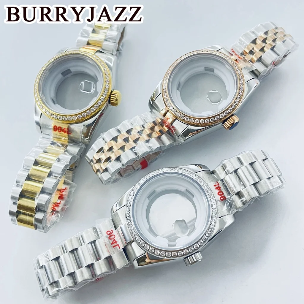 

BURRYJAZZ 31mm NH05 NH06 Silver/ Silver Gold /Silver Rose Gold Solid Stainless Steel Sapphire Glass Diamond Watch Case