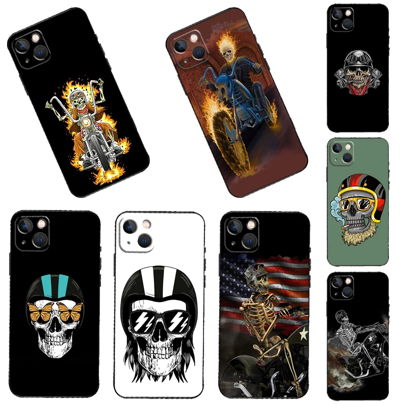 Motorbike biker chopper skull Phone Case For iPhone 14 11 12 13 Pro X XR XS Max 6 6S 7 8 Plus SE 2020 Back Cover