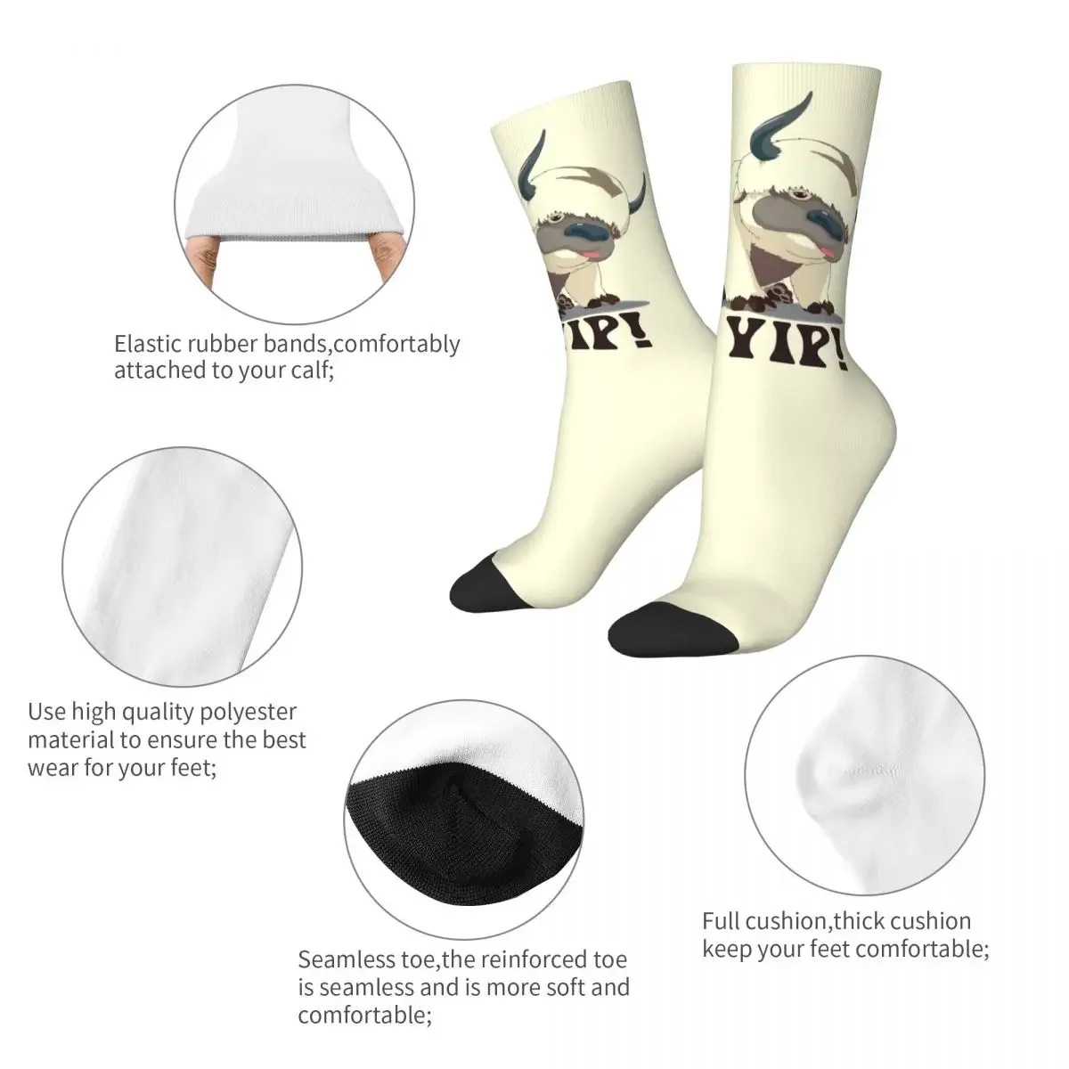 Appa The Last Airbender Socks Men Women Casual Anime Socks Hip Hop Spring Summer Autumn Winter Middle Tube Stockings Gift