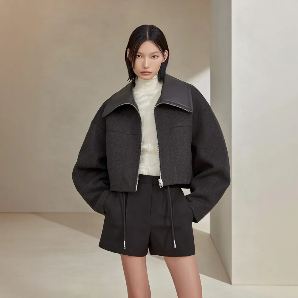 

Casual Style Autumn Winter Jacket Turn-down Collar No Decoration Women's Topwear Fashionable Outerwear for Seasons Change