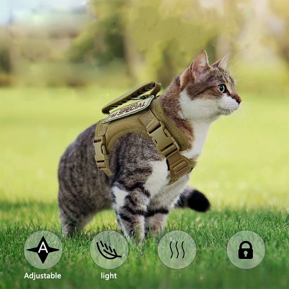 Tactical Cat Harness Vest-Style Leash, Escape-Proof, Adjustable, Outdoor Cat Leash, Small Dog Leash