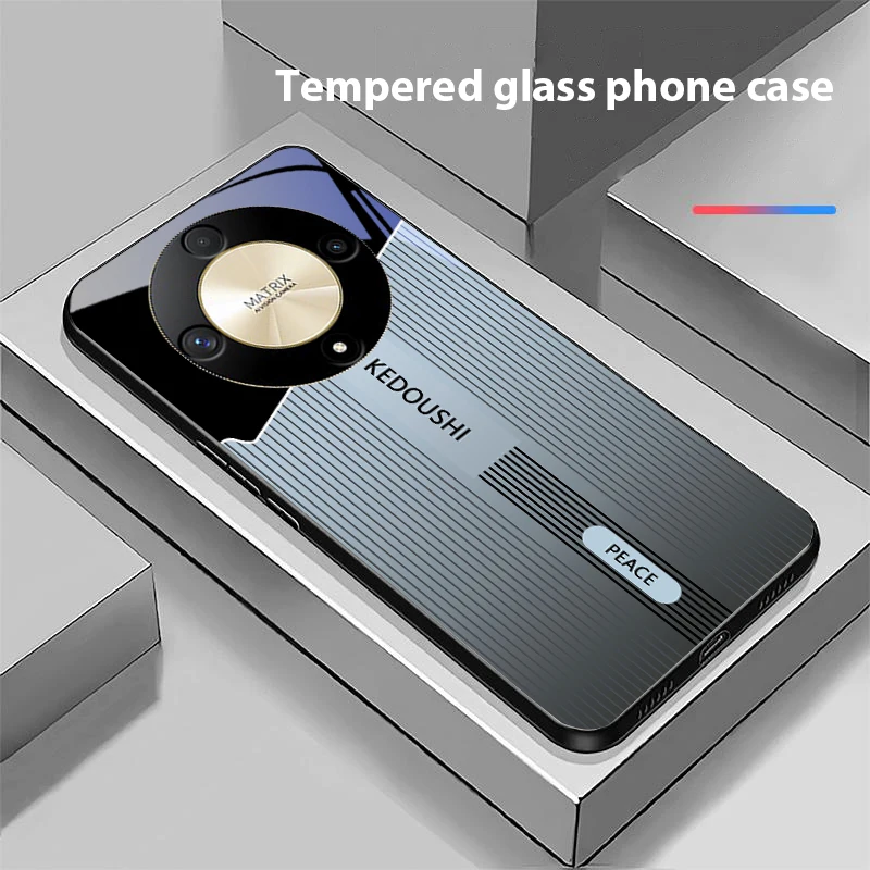 ストライプグラデーショングレー Honor 50 70 30 90 200 X5 X5b Plus X6 X8 4G 9 X9c Smart 30 Max Magic 4 5 Pro 7 Lite ガラス製スマホケース