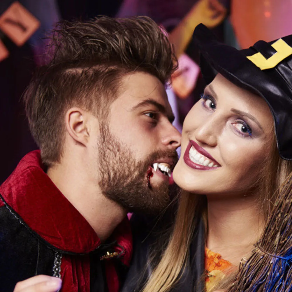 2 pezzi denti finti zanne retrattili in plastica realistici oggetti di scena per costumi di Halloween protesi spaventose per decorazioni per feste per adulti