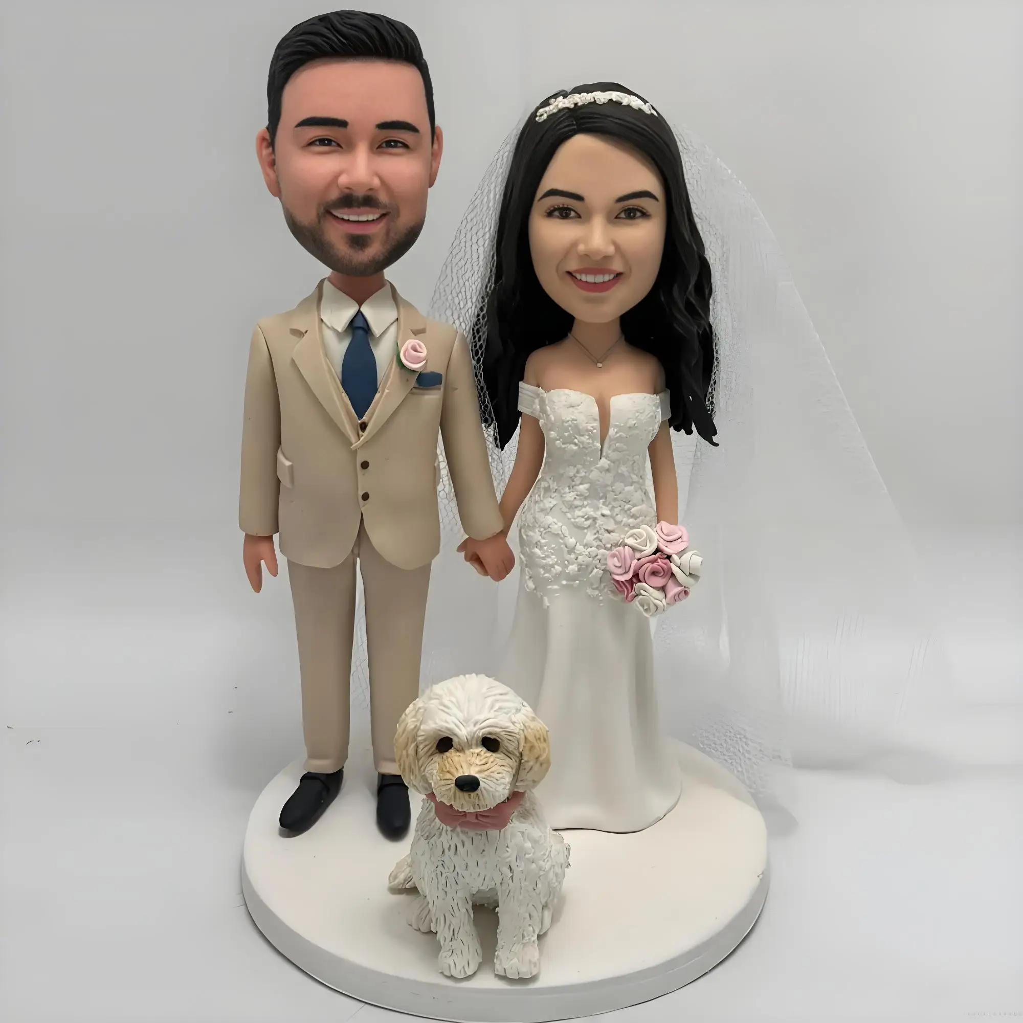 

Свадебная пара на заказ, пупс, пара пупс, топпер для свадебного тортаbobblehead, свадебные подарки с собачьим котом (домашние животные),