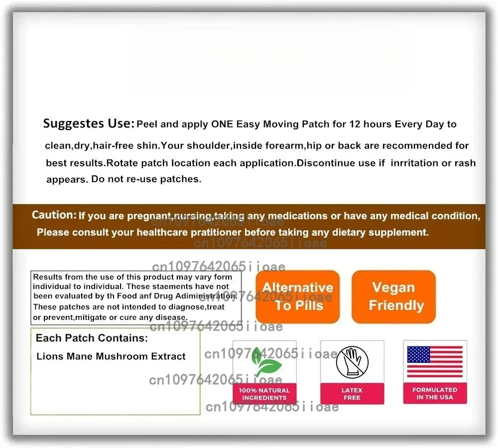 Lions Mane Mushroom Transdermal Patches Promotes Mental Clarity, Focus and Memory - 30 Patches
