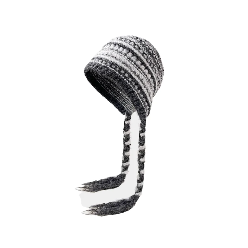 Women Vintage Trapper Aviator Hat Earflap Warm Wool Blended Knitted Hat Ear Protection Outdoor Skiing Protectors Hats Winter