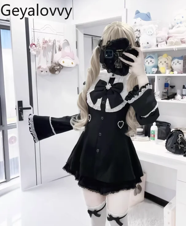 

Массовое производство, оригинальное однотонное мягкое платье в японском стиле с капюшоном и длинными рукавами с заячьими ушками для девочек, комплект из двух предметов