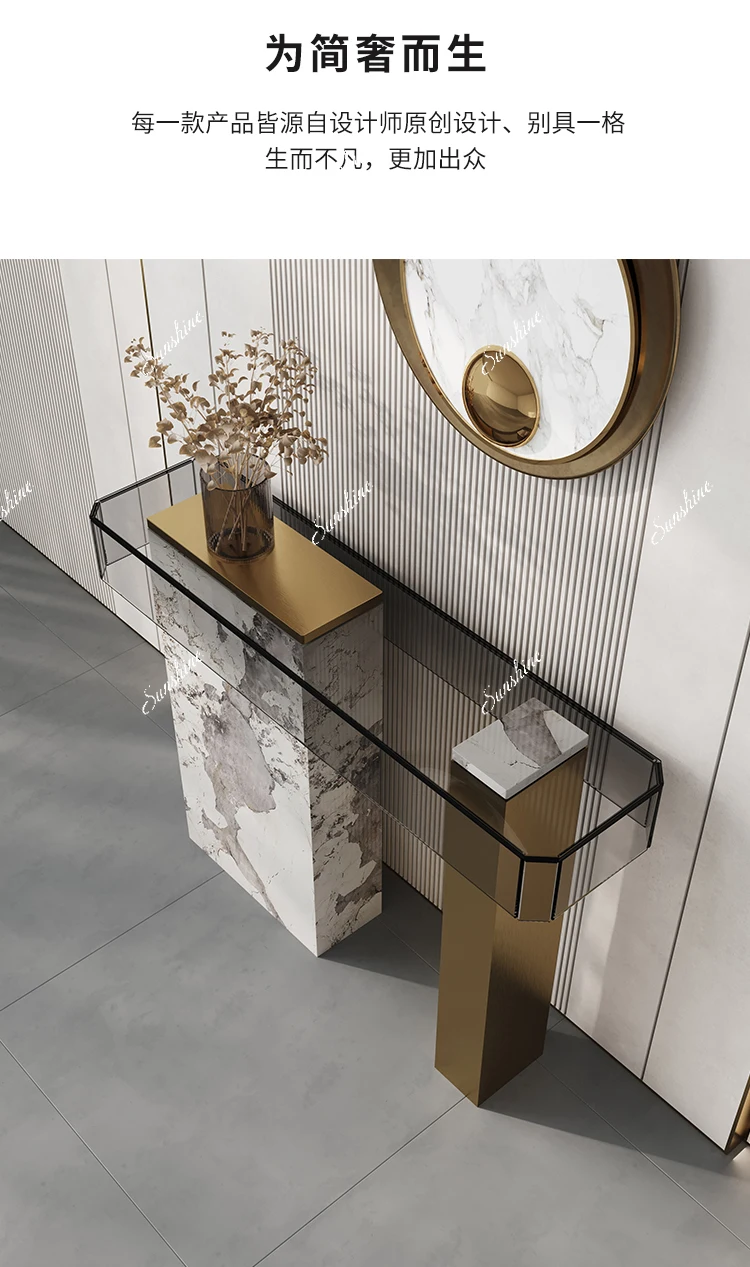 Italian style wall case end view table stainless steel creative entrance front door entrance table