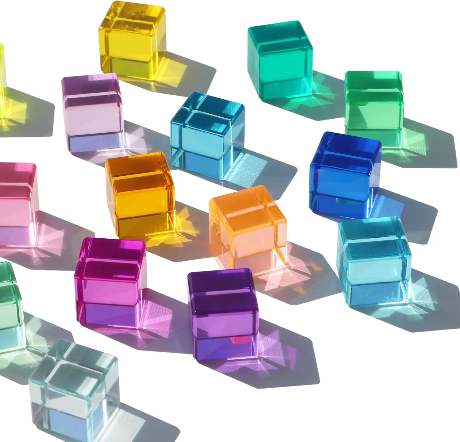 Rainbow Crystal Acrylic Cubes Children Learning Color Light Shadow Toy, Stacking Gem Blocks Sensory Building Blocks for Kids(48P
