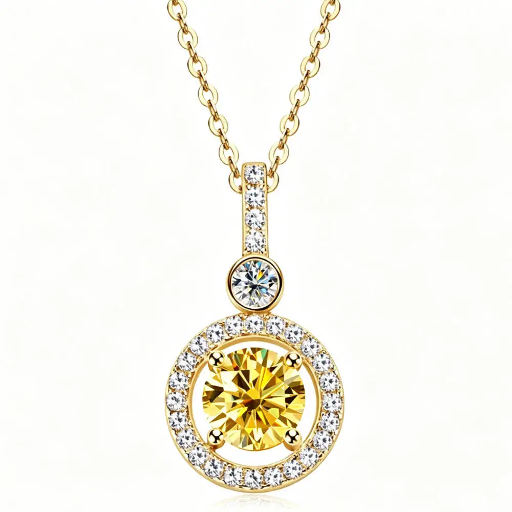 925 Sterling Silver Double Circle Halo Two Stone Drop Pendant Necklace Round Cut D VVS1 Multi Color Moissanite Fine Jewelry