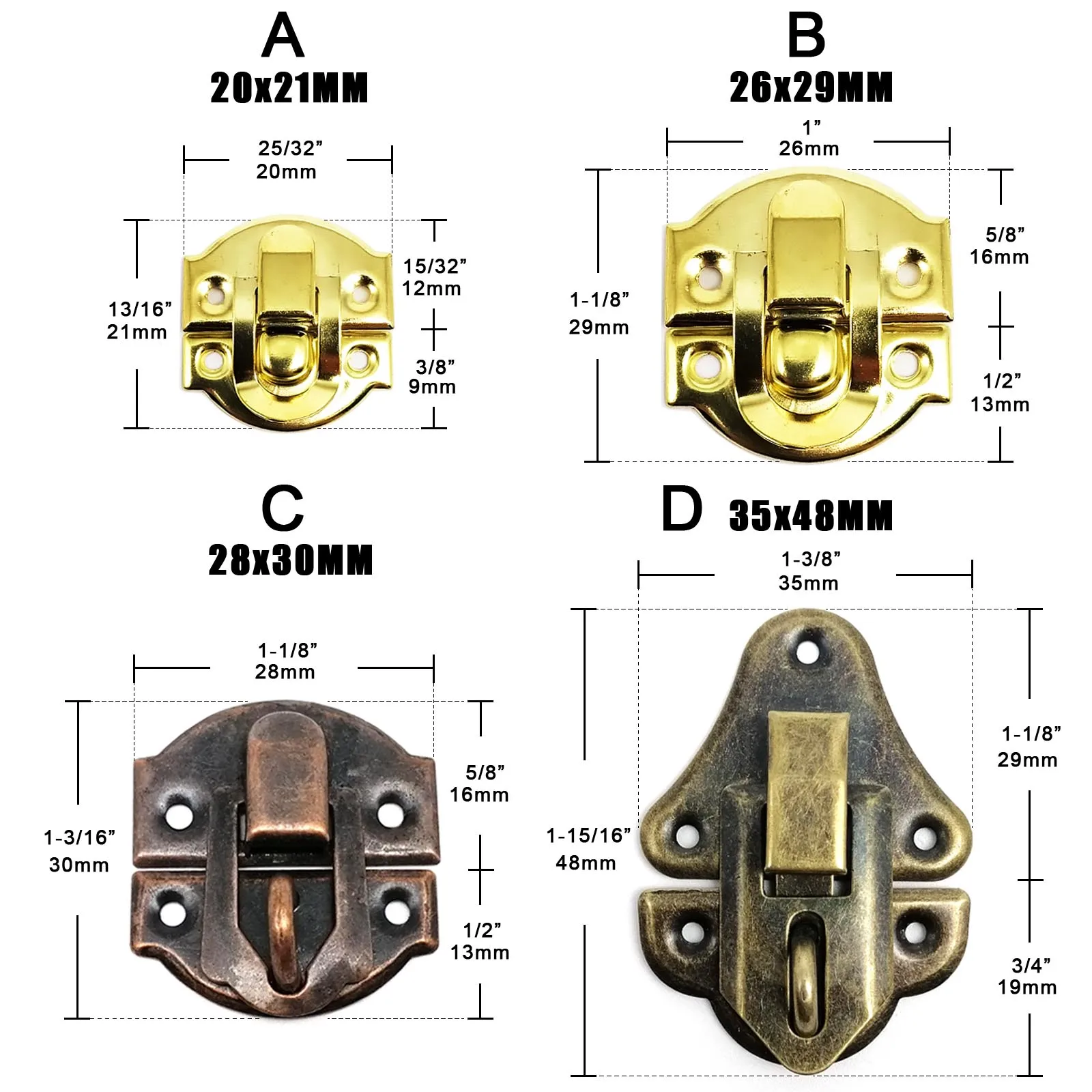 HZYUEGOU Mini Kleine Goldene Silberne Bronze Schmuck- und Weinkiste aus Holz mit Knebelverschluss, Haspe und Haken, abschließbar, mit Schraubverschluss – Detail 1