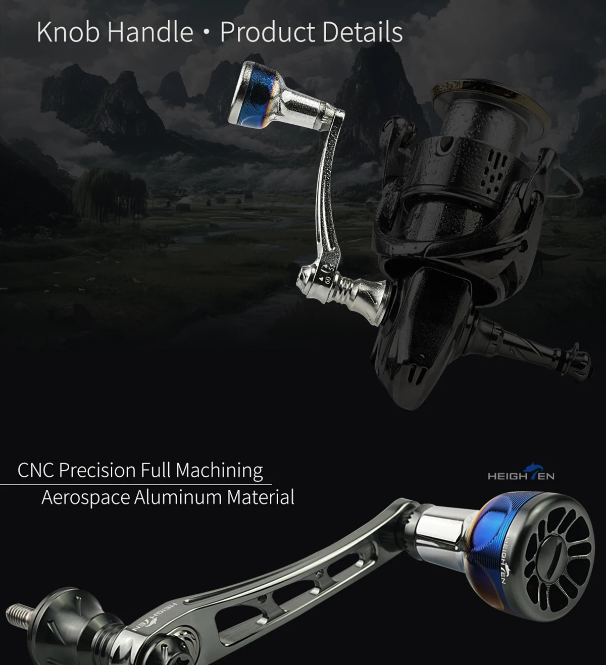 HEIGHTEN Spinnrolle mit Einzelgriff 55mm Austauschbar auf 60mm mit Knopf – Ersatzteile für Spinnrollen zum Bassangeln – Detail 4