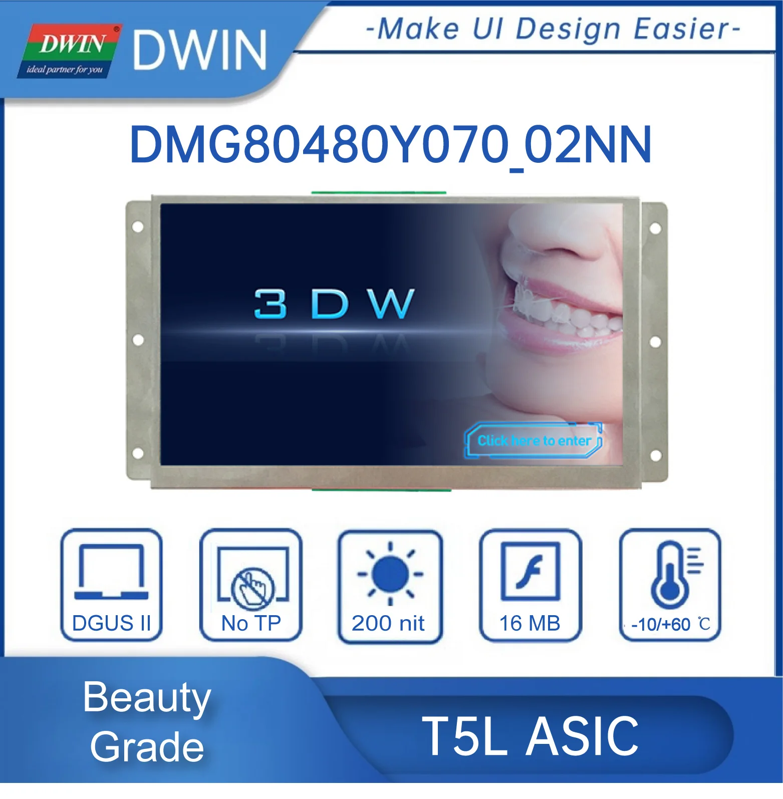 DWIN 7 Inch 800x480 TFT LCD HMI Display Module TN TTL/RS232 Resistive Touch Pane For Arduino DMG80480Y070_02NN/NR