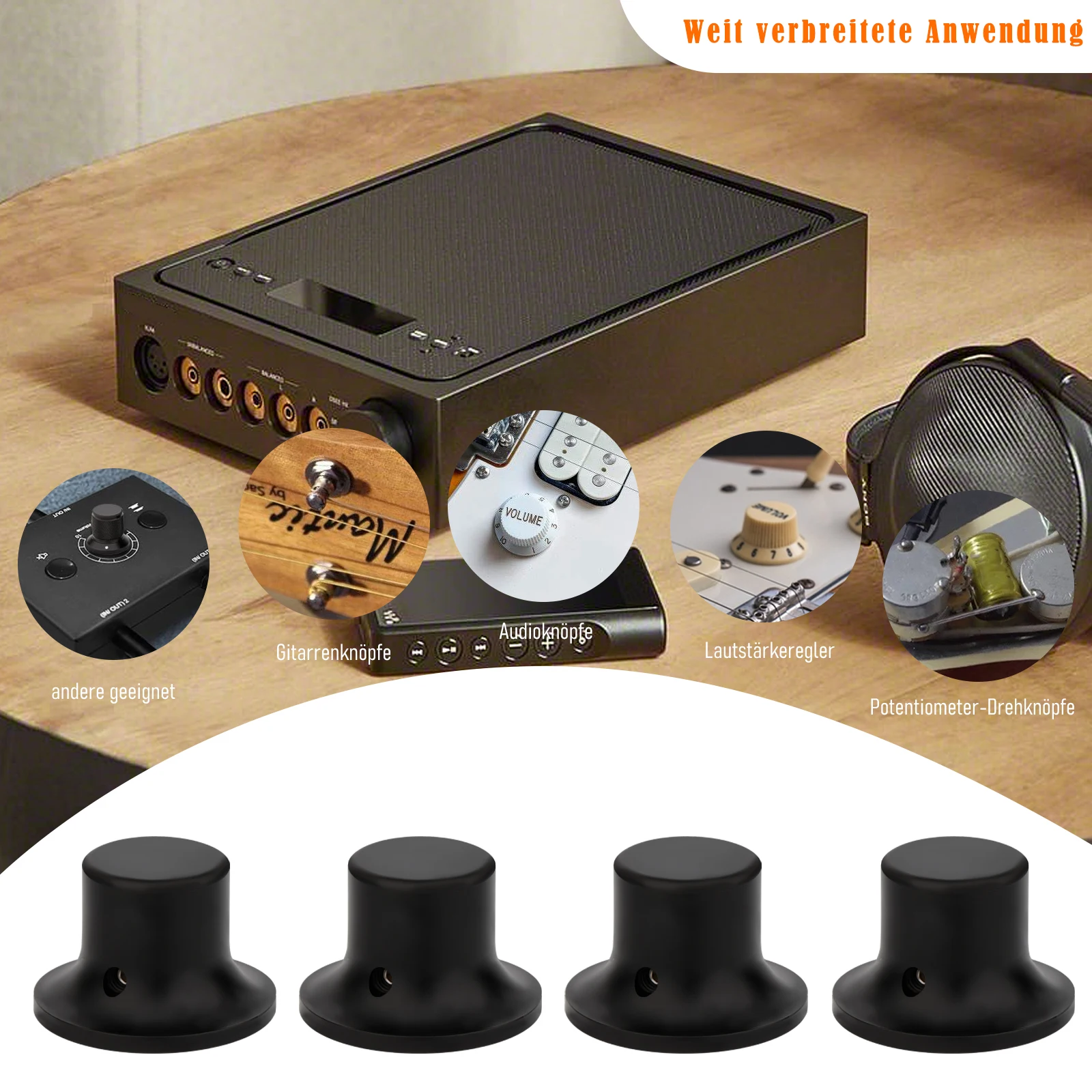 4 pcs KN4024B Volume and Tone Control Knob Made of Durable Aluminium with Allen Key and Screws Control buttons Tone Volume