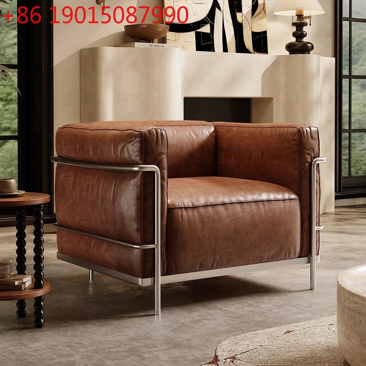 

American Vintage Leather Sofa Cassina Corbusier Designer Hotel Bauhaus Single Sofa Chair