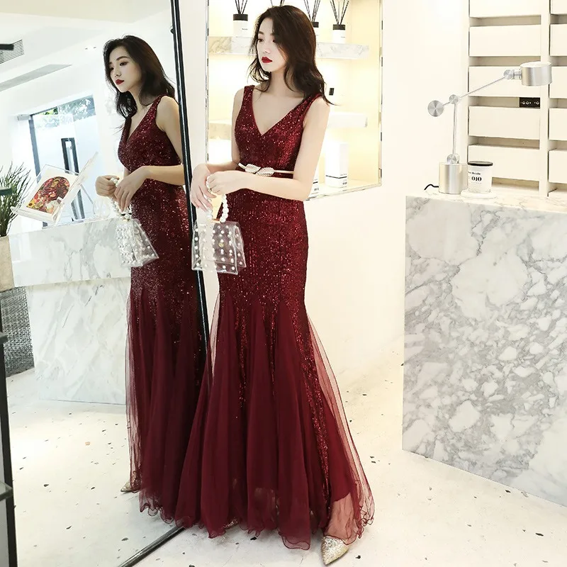 Gaun Malam Pesta Elegan dan Modis untuk Tamu, Gaun Prom Panjang untuk Wanita, Gaun Maxi Pesta Musim Panas dengan Kerah V Seksi dan Punggung Terbuka, Gaun Pernikahan Berpayet