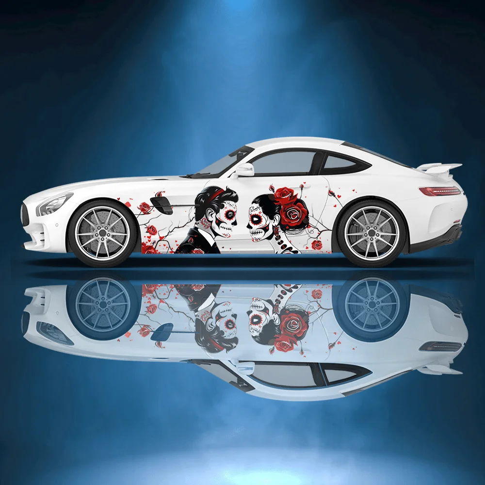 Couple Skull Makeup Car Vinyl Wraps Decal Self-adhesive PVC Sticker Suitable for Trucks SUV Decoration Auto Accessories Gift