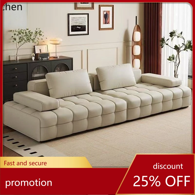 

ZML Genuine Leather Sofa Living Room Large Flat Floor New Vintage Style Straight Row Sofa