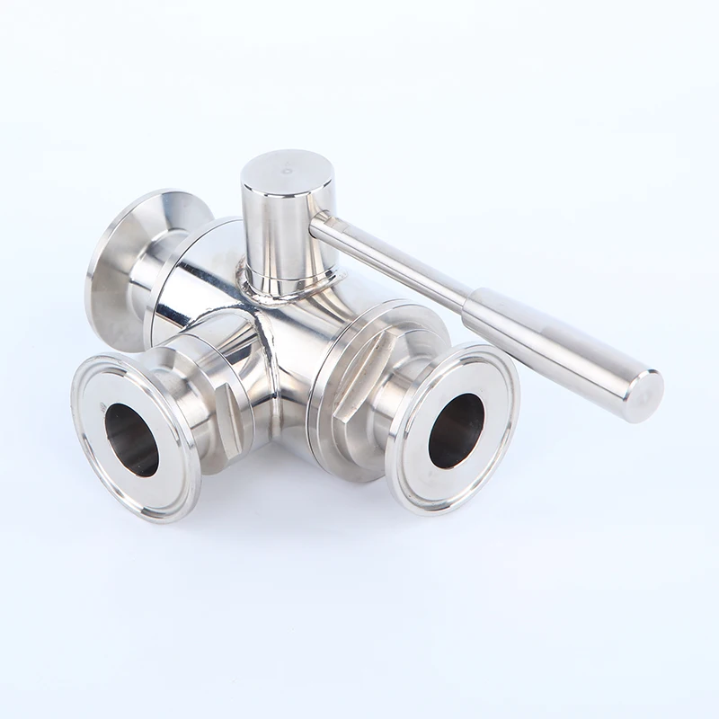 رائجة البيع 1/2 "الفولاذ المقاوم للصدأ 3 طريقة المشبك الكرة صمام الصحية دليل الكرة صمام مقبض سحب 3 طريقة الكرة صمامات