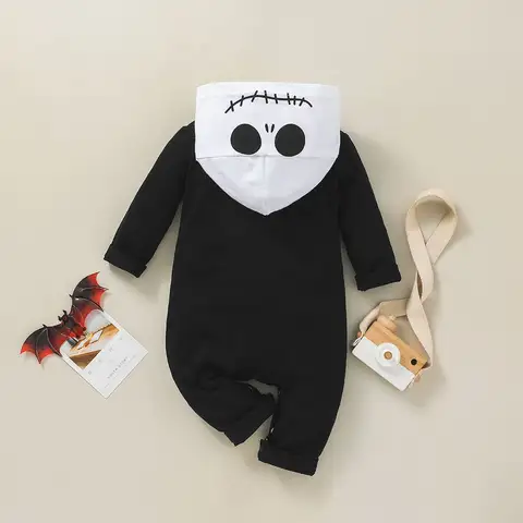 Baby Pojkar Jumpsuits 2025 Horror Jack Nightmare Before Romper Kostym Jul Barn Halloween Cosplay Fest Pojkekläder 6 best sales Halloween-kostym för bebisar - №1
