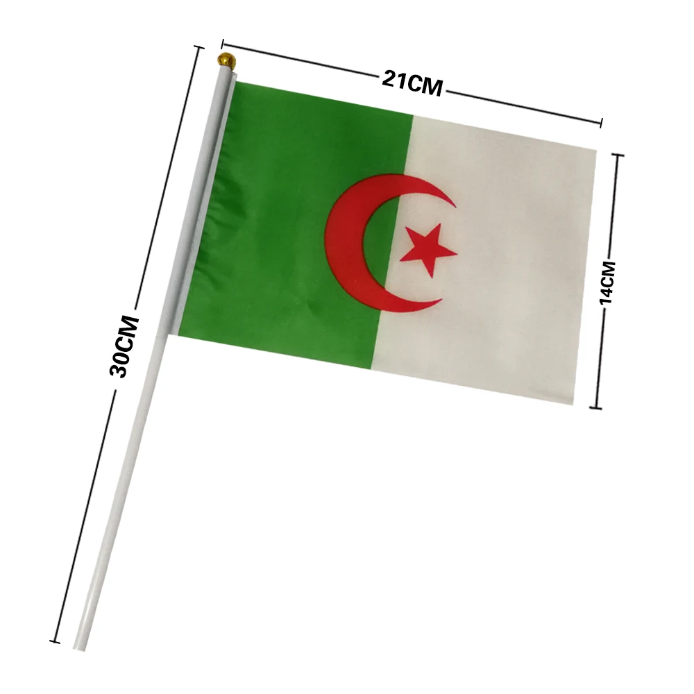 EOODLOVE 10/20/50 buah 14*21cm tongkat plastik pegangan tangan Algerian Bendera perayaan luar ruangan bendera kecil Aljazair
