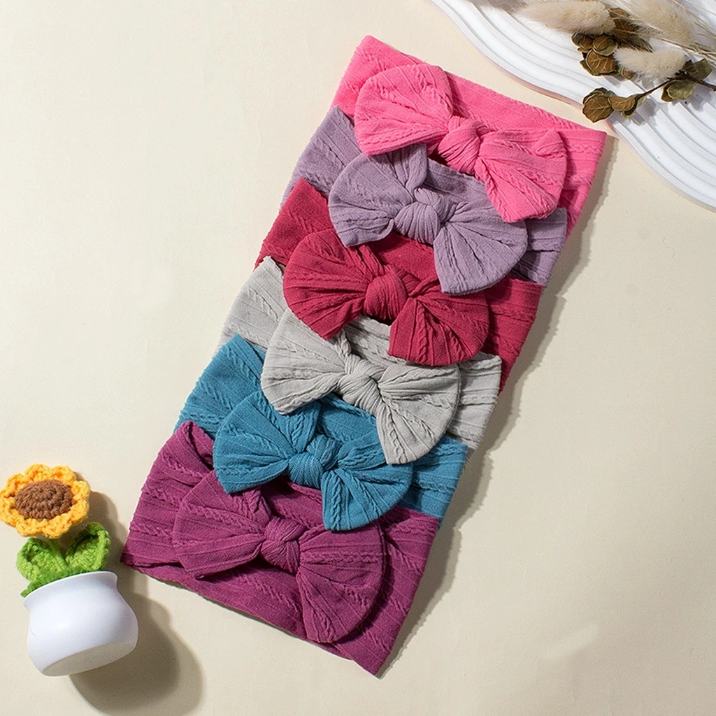 

6pcs/set Color Nylon Headbands for Newborn Children Cute Bow Knot Elastic Headband Set Baby Girls Nylon Turban Hairband Headwrap