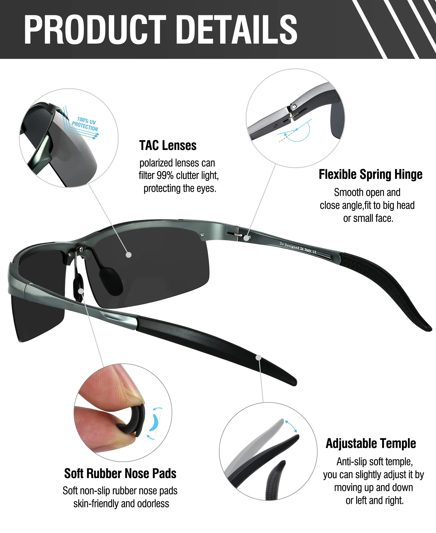 Brand Sunglasses Fishing Sport Men Polarized UV400 Aluminum Rectangle Rimless Sun Glasses Photochromic Night Vision Eyewear 8177