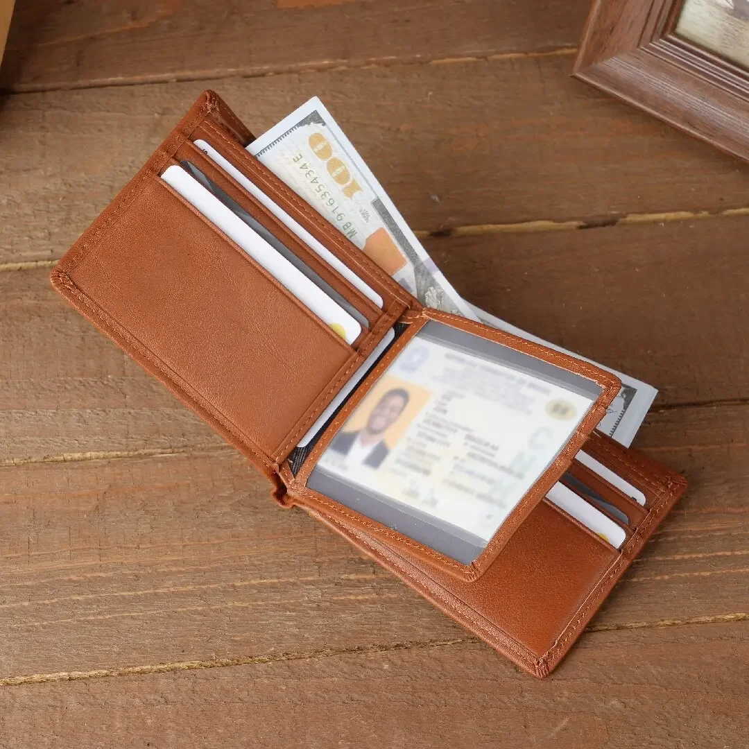 Mens Wallet Bifold Genuine Leather RFID Blocking Front Pocket Wallets for Men with 1 ID Window 13 Card Holders 2 cash Slots