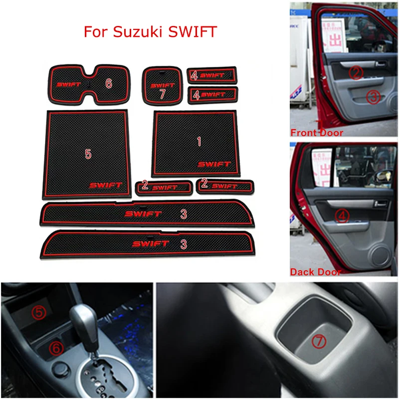 Auto Interior Acceessory For Suzuki SWIFT 2005- 2014 Anti-Slip Gate Slot Mat Rubber Door Groove Non-Slip Pad Cup Coaster Cushion