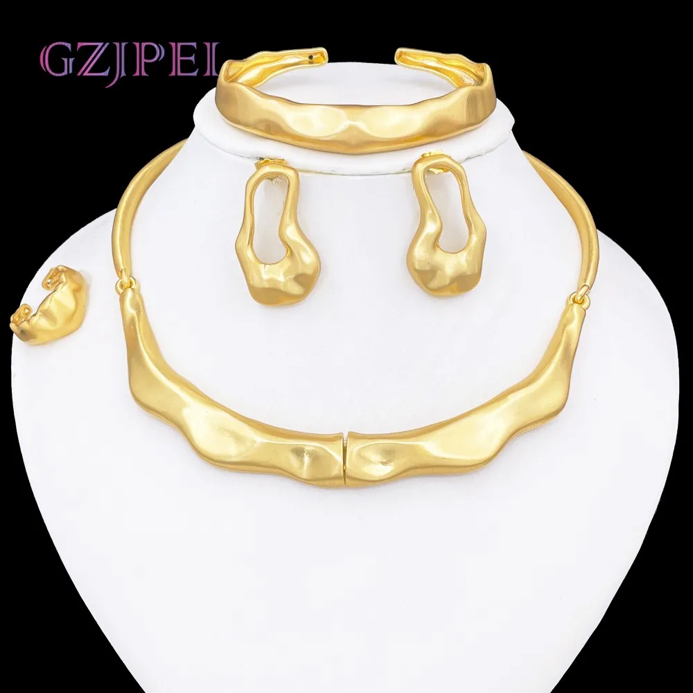 

GZJPEI 2025 New Women Jewelry Set Hight Quality Irregular Necklace Bracelet Big Stud Earring Ring Trendy Party Jewellery Gifts