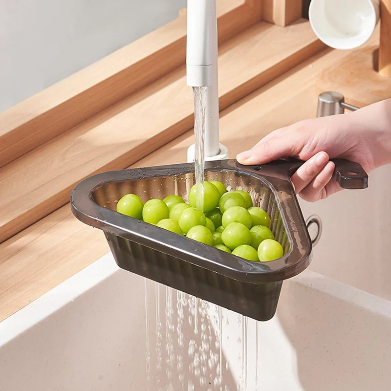 Kitchen Sink Filter Basket Corner Drain Strainer Basket Triangular Sink Storage Multi-Functional Hanging Filtering Draining Rack