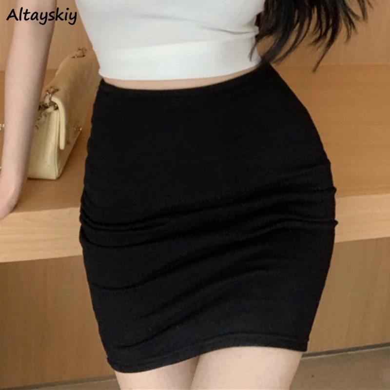 

Sexy Mini Skirts Women Solid Streetwear High Waisted Summer Vintage Korean Style Feminino Night-club Temper Mature Lady Faldas