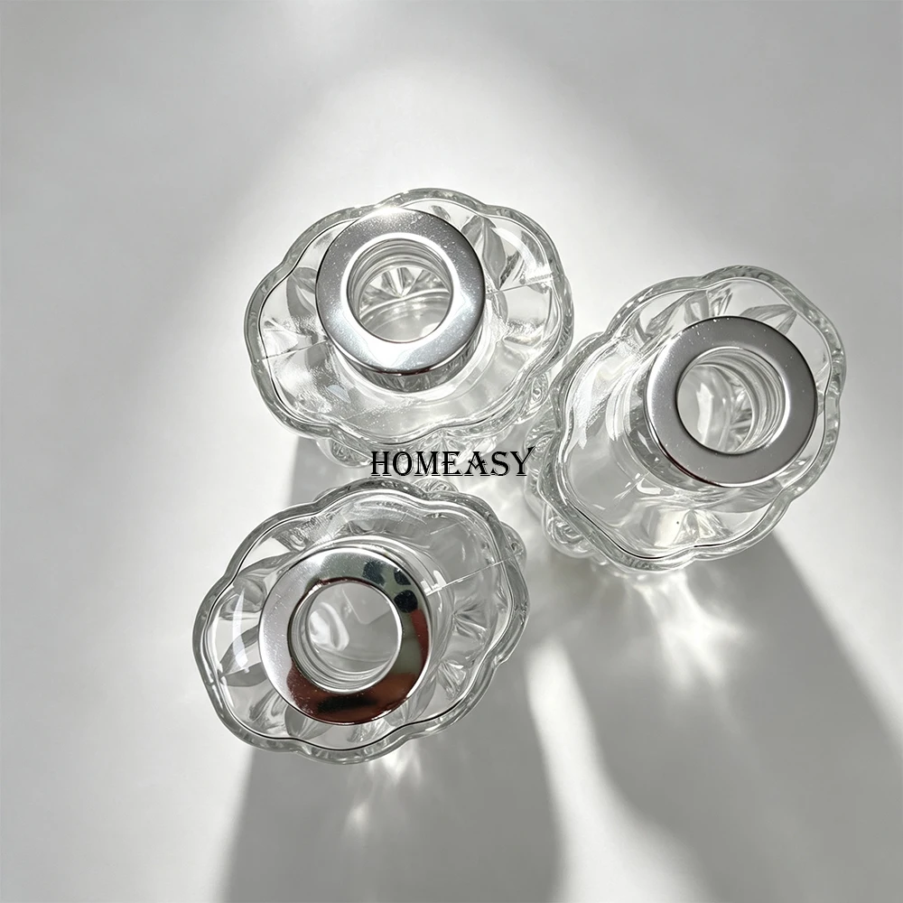 Home Fragrance Jar - 3個入り透明ガラス製リードディフューザーボトル（キャップ付き）、空のアロマエッセンシャルオイルジャー、無料のリードスティック、ホームDIYフレグランスデコレーション用