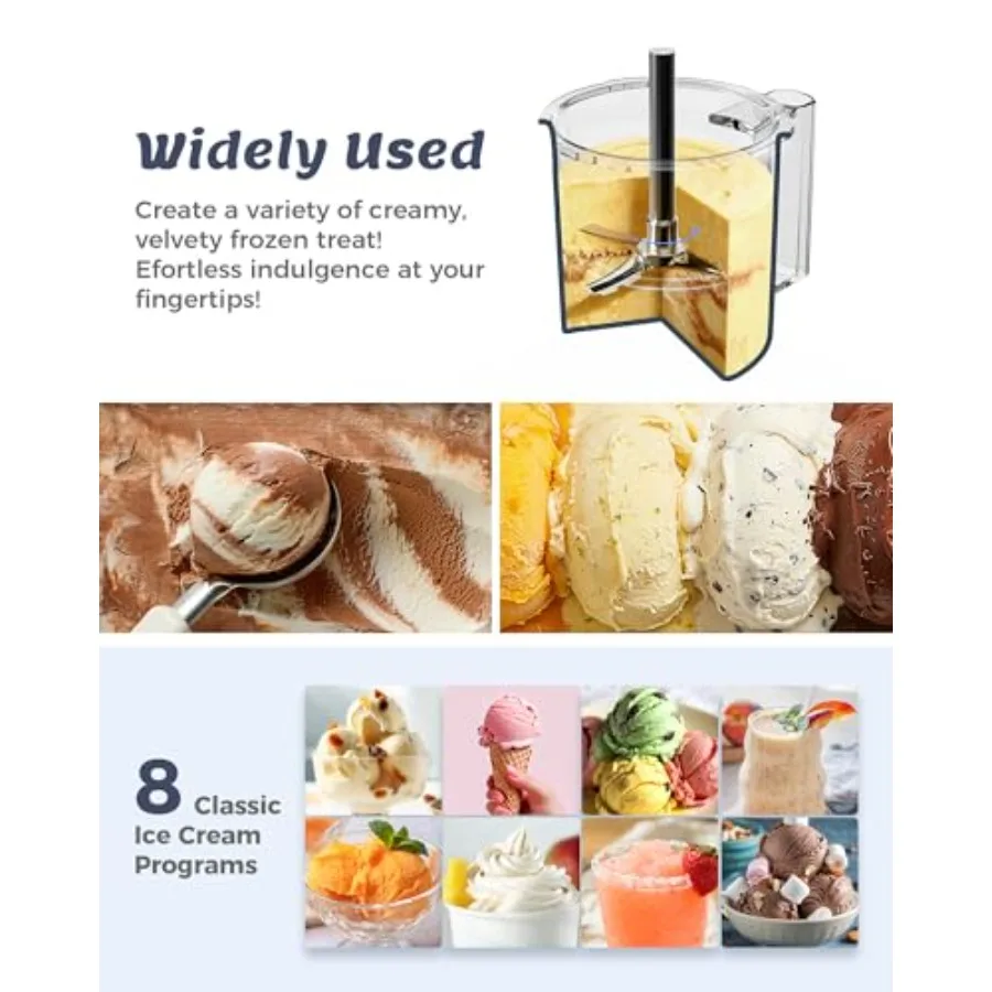 Ice Cream Maker With Not Freezer For Homemade Ice Cream Gelato Slushie Yogurt Sorbet 10 Pre-set Programs Respin And Mix-in Func