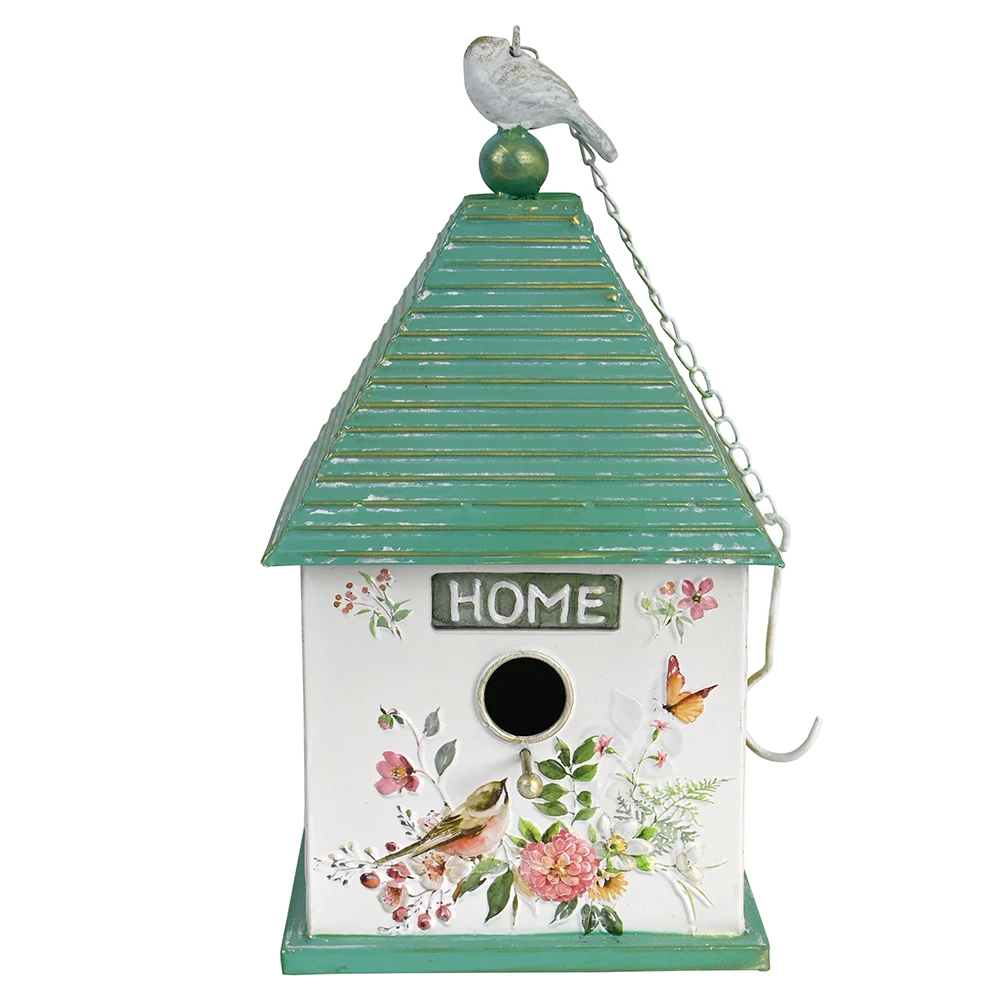 Farmhouse Wall Mounted Small House Metal Material Bird House Outdoor Garden Decoration Suitable For Eaves And Walls