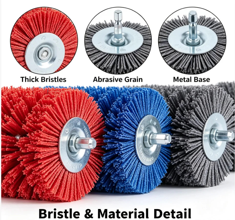 Nylon Abrasive Brush Wheel 25/75mm 1/4' Hex Shank for Drill Rotary Tool Grit Options 80/120/240 for Rust Corrosion Paint Removal
