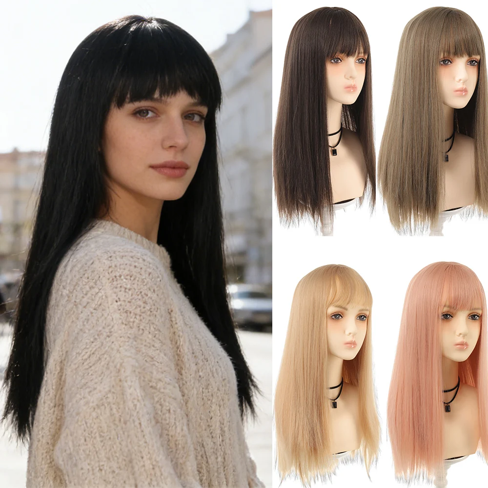

Grapefruit Powder Wig Long Straight Synthetic Wig for Women Fashion Wig for for Daily Halloween Costume Party Cosplay