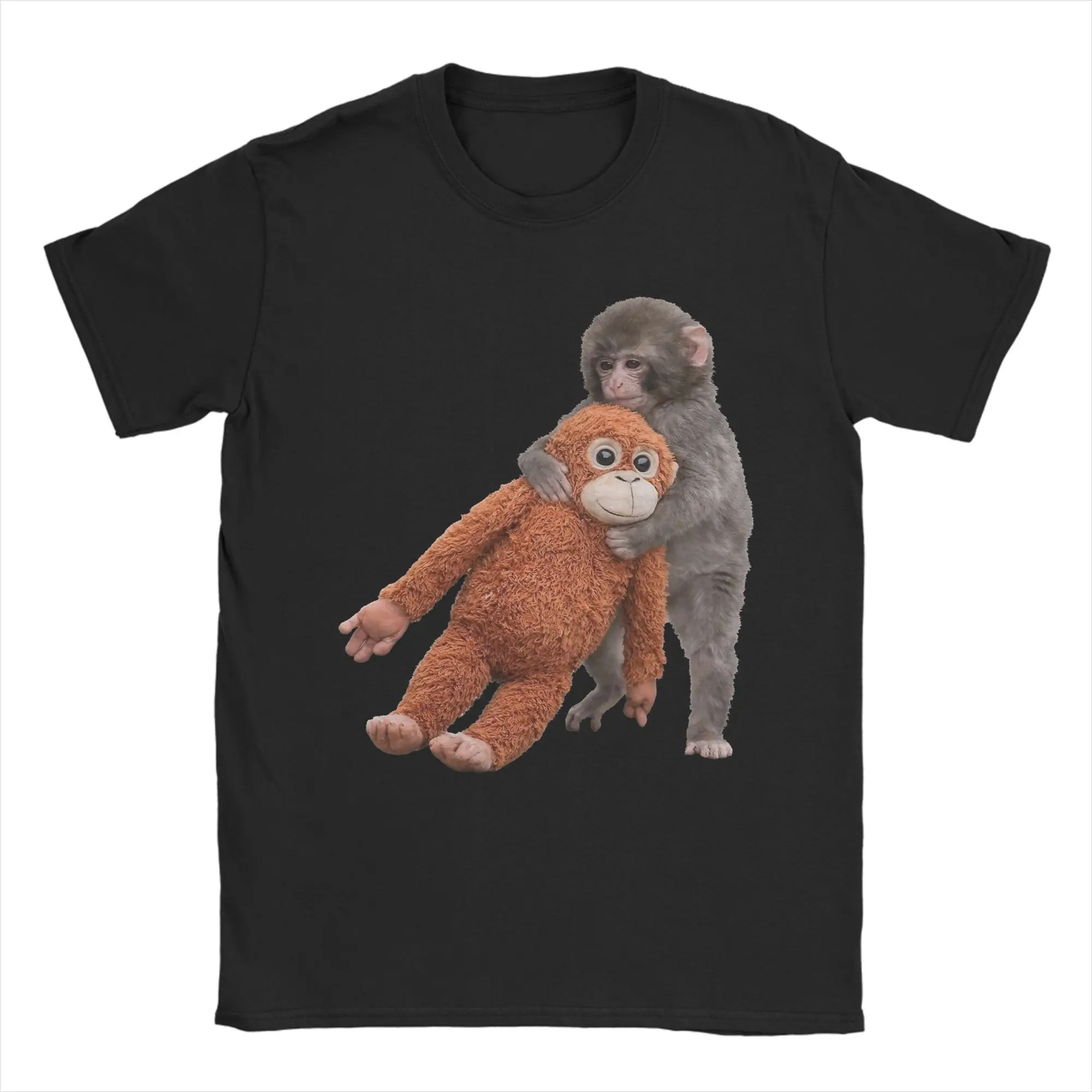Baby Macaque Hugging Punch Monkey T Shirts for Men 100% Cotton Vintage T-Shirts Tee Shirt Short Sleeve Tops Original
