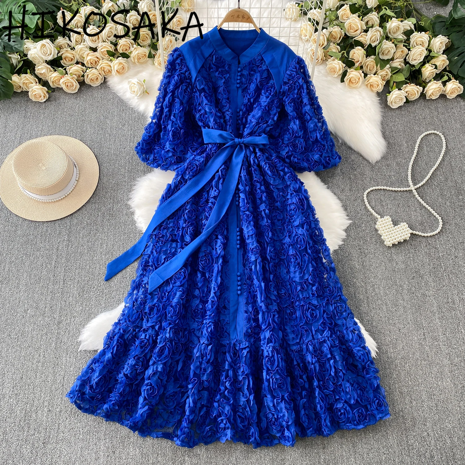 فستان أنيق ثلاثي الأبعاد بأكمام منتفخة على شكل زهرة للنساء فستان صيفي أنيق مكشكش للأميرة بمزاج متين #1