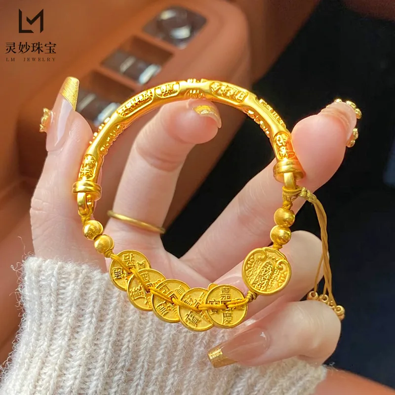 

9999 24K real gold luxury jewelry five emperors money half bracelet bracelet tassel bracelet gift for girlfriend