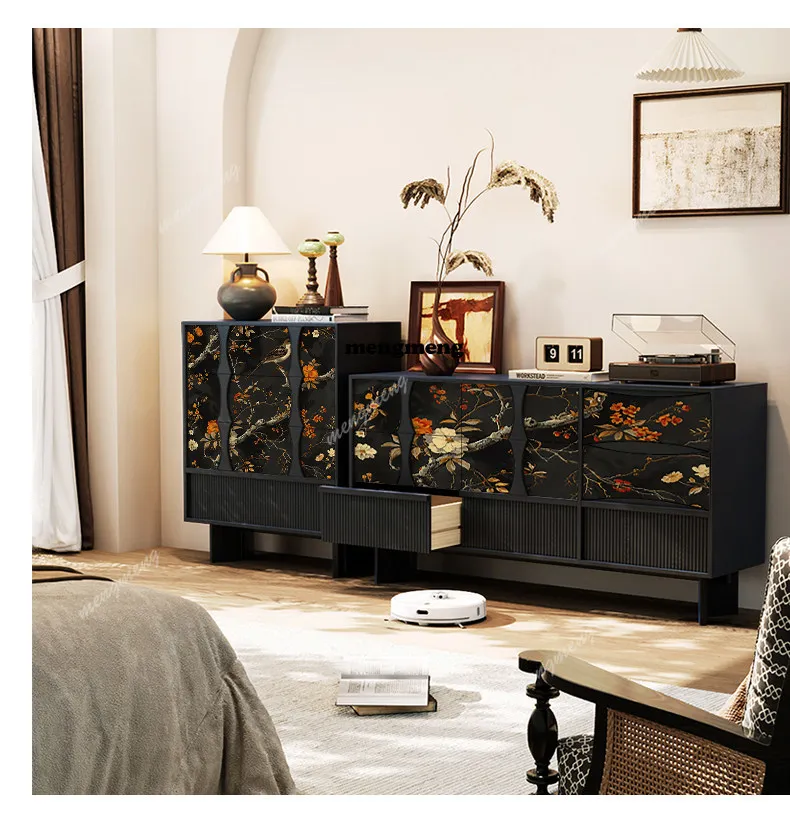 

French antique chest cabinet, living room solid wood locker, black household drawer storage cabinet can be customized