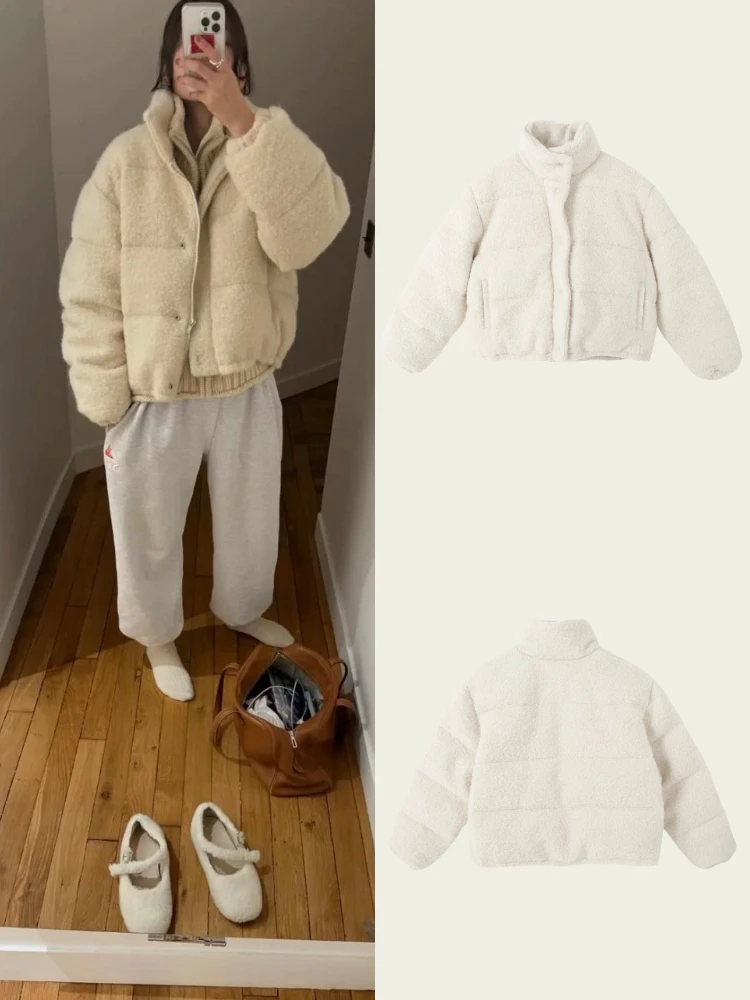 

Retro Sle ort Puffer Jaet Women's Loose Fit Stand Collar Du down Warm Coat Thiened Winter Outerwear Bread Coat